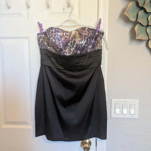 ELEGANT Strapless Sequin 2 PC Dress | 12 | Mini & Overskirt | EUC | PROM READY - Picture 4 of 12